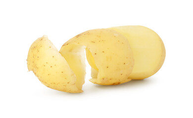 One young fresh potato with peel isolated on white