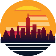 city skyline T-shirt white background minimal sunset design artwork
