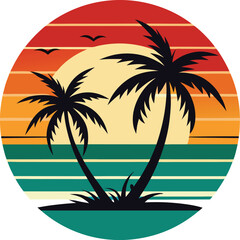 tree silhouette Minimal sunset artwork t-shirt design on white background
