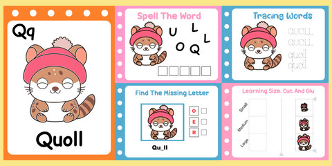 worksheets pack for kids a cute quoll vector.