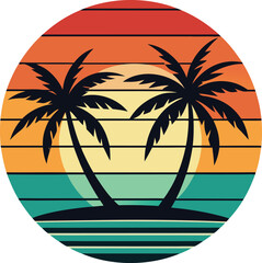 tropical island with palm trees T-shirt white background minimal sunset design artwork
