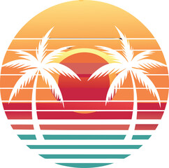 beach with palm trees Minimal sunset artwork design t-shirt white background
