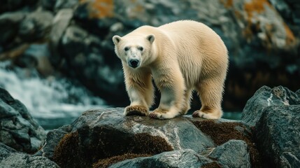 Majestic Polar Bear Standing on a Rocky Shore