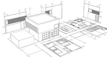 house architectural project sketch 3d illustration	
