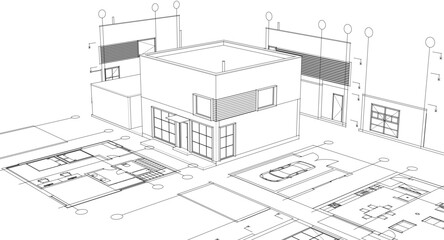 house architectural project sketch 3d illustration	
