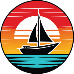 sailing ship on the sea T-shirt minimal sunset artwork on white background design
