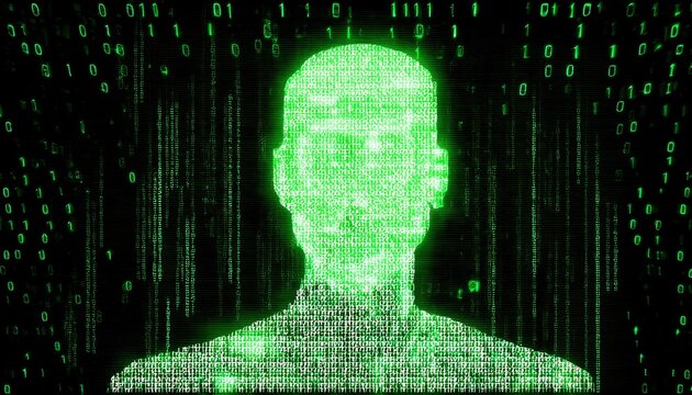 Digital binary code number on computer screen with video glitch effect. Green digital numeral hex software global network. Cyber security and hacker interrupt concept. Big Data technology. 4K motion