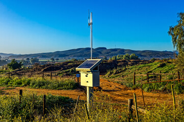 Remote weather station with solar panel and radio link on the outskirts of Oudtshoorn, Western...