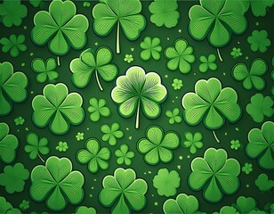 Seamless green shamrock clover leaf pattern background. Saint Patrick's day. Abstract and Modern concept. Geometric creative design stylish theme. Illustration . Paper wrap print and wallpaper