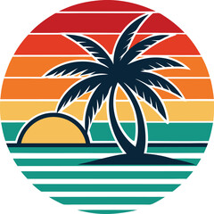 Obraz premium tropical island with palm trees Minimal sunset design t-shirt artwork on white background 