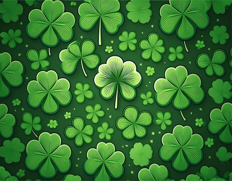 Seamless green shamrock clover leaf pattern background. Saint Patrick's day. Abstract and Modern concept. Geometric creative design stylish theme. Illustration . Paper wrap print and wallpaper
