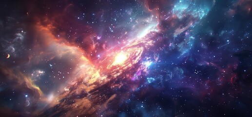 Naklejka premium A breathtaking view of a vibrant galaxy filled with stars, nebulae, and cosmic dust, showcasing the beauty of the universe.