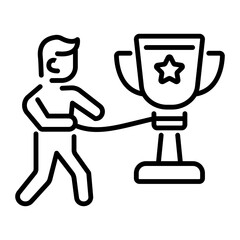 A man achieving trophy, line icon 
