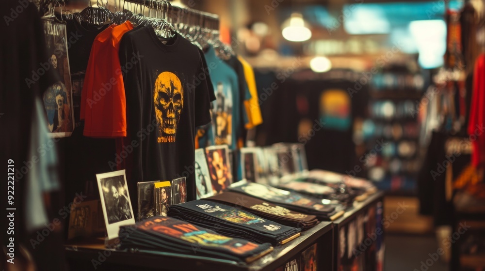 Poster a retail store showcases an array of graphic t-shirts and collectible items, attracting shoppers wit
