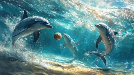 Fototapeta premium Dolphins Playing with a Ball