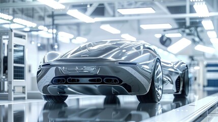 Obraz premium Concept car sketch coming to life in an advanced manufacturing unit