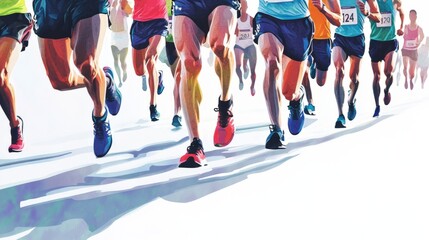 Fototapeta premium Marathon Running Colorful Illustration. Runners in Active Lifestyle, Sprints, Athlete, Running Event Poster Design, Run For Healthy Life Concept.