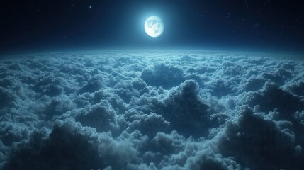  clouds at night. The view is like being on top of the atmosphere. Light from the moon hits the clouds.
