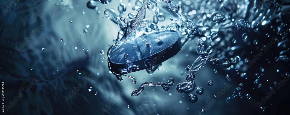Poster a close-up of a submerged object creating ripples in dark water, capturing a moment of tranquility a