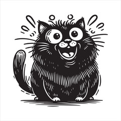 A cat and a plant in an illustrated frame  silhouette vector with white background
