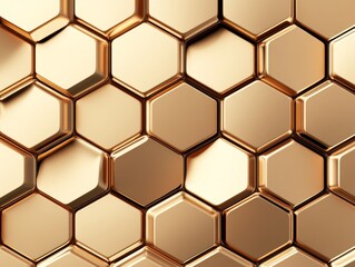 Obraz premium Warm-toned honeycomb design, golden hexagons with a shiny metallic finish, abstract and seamless pattern, soft ambient glow