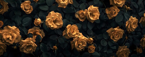 Golden Roses Amidst Lush Green Foliage