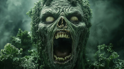 an evil zombie screams made with kale leaves