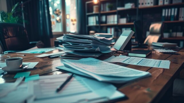 A lot of documents are piled up in the office.