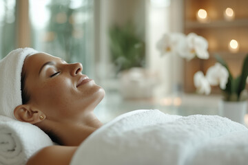 portrait of a person relaxing in a spa