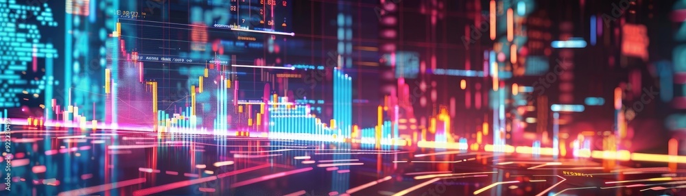 Poster vibrant digital backdrop featuring dynamic lines and glowing data visuals for technology and futuris
