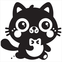 Print A cat and a plant in an illustrated frame  silhouette vector with white background