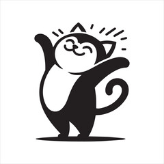 Print A cat and a plant in an illustrated frame  silhouette vector with white background