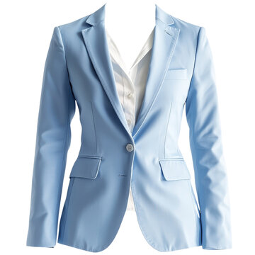 Light blue women&rsquo;s blazer with white shirt for professional businesswoman profile or social media photos with transparent background clipart