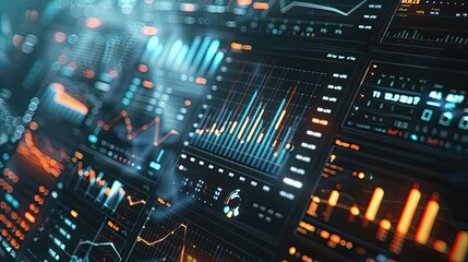 Obraz premium A vibrant, modern data dashboard featuring colorful graphs and metrics, ideal for technology and finance visuals.