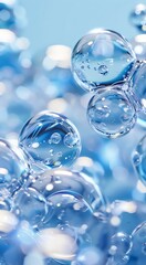 Close-Up Shot of Molecules Structure in 2 Serum Liquid Bubbles, Light Blue Theme, Clean and Simple Background, 3D Rendering