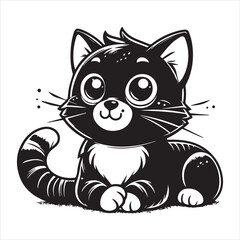 Print A cat and a plant in an illustrated frame  silhouette vector with white background