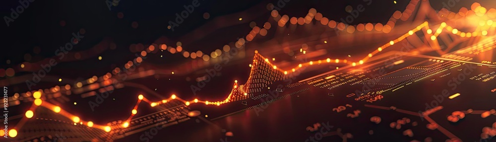 Poster dynamic financial data visualization with glowing lines and charts. perfect for illustrating market 