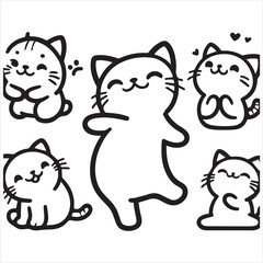 Print A cat and a plant in an illustrated frame  silhouette vector with white background