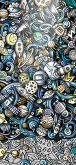 Obraz premium Space hand drawn doodle banner. Cartoon detailed illustrations.