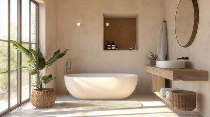 bathroom interior, modern bathroom, organic style, resort vacation destination