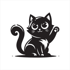 Print A cat and a plant in an illustrated frame  silhouette vector with white background