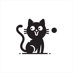 Print A cat and a plant in an illustrated frame  silhouette vector with white background