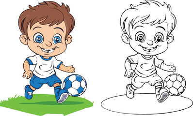 coloring page a simple drawing of blue green with baby boy & girl playing game vector illustration