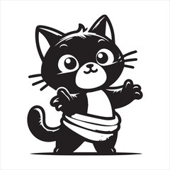 A cat and a plant in an illustrated frame  silhouette vector with white background