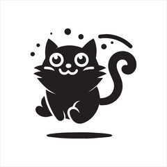 Print A cat and a plant in an illustrated frame  silhouette vector with white background