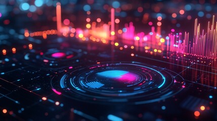 AI-driven data analysis with a futuristic interface and glowing graphs