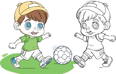 coloring page a simple drawing of blue green with baby boy & girl playing game vector illustration