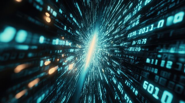 A digital-themed background with numbers cascading down the screen in a matrix-like style, creating a futuristic and dynamic visual effect.