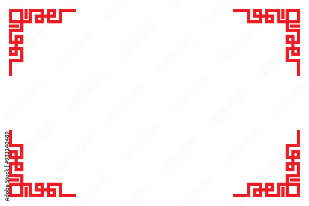 Poster red abstract geometric pattern chinese frame set vector design.