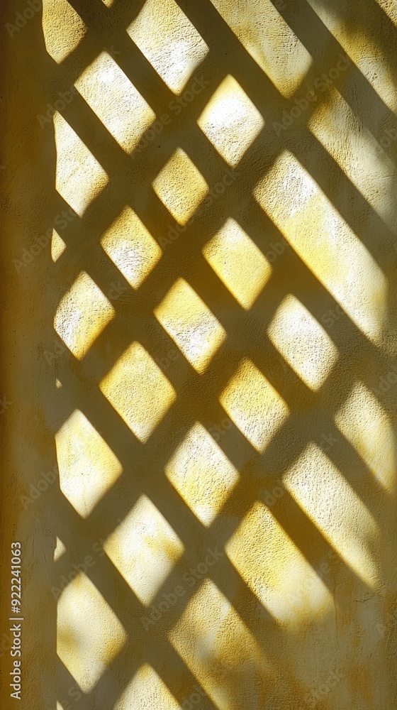 Poster sunlight creating a pattern of shadows on a yellow wall